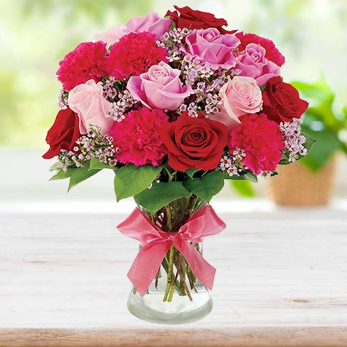 Mixed Flowers Bouquet in a Glass Vase