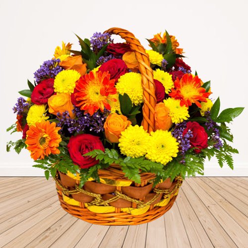 Display of Seasonal Flowers in a Basket