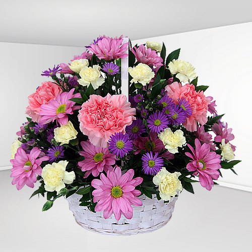 Lovely Basket of Carnations N Roses