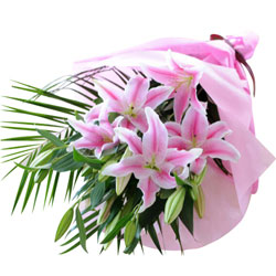 Tender Pink Lilies Bouquet wrapped in a Tissue
