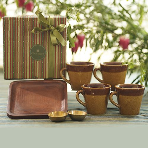 Luxurious Devaas Tea Cups with Katori N Tray Gift Set