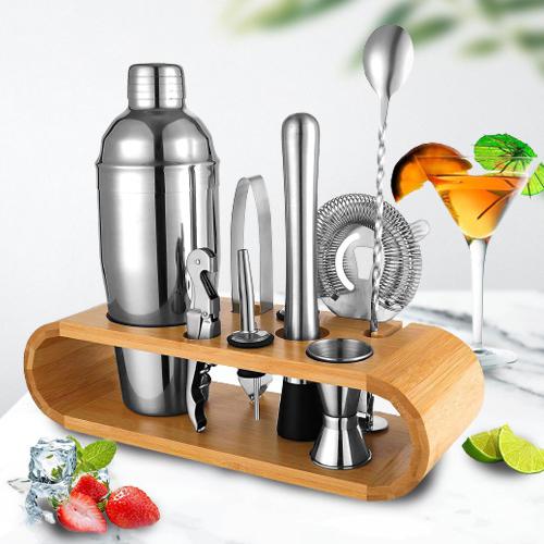 Classy Bar Tool Set with Sleek Bamboo Stand Base