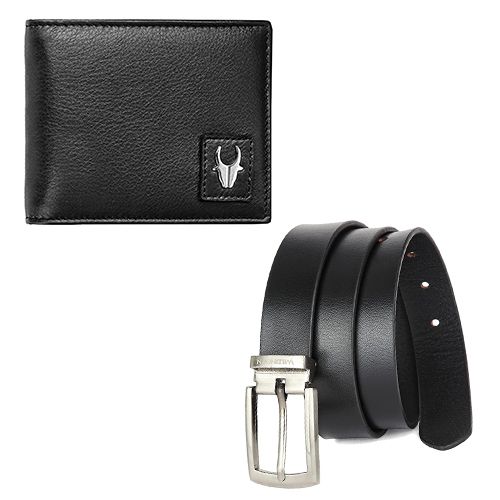 Elegant WildHorn Leather Black Wallet N Belt Combo for Men