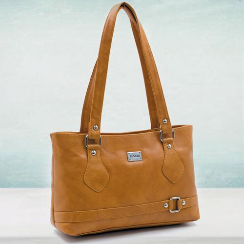 Fashionable Tan Leather Ladies Vanity Bag