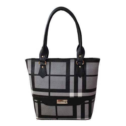 Grey N Black Ladies Checkered Bag with Black Handle