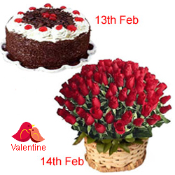 Serenade Option  :13th Feb  1/2 Black Forest Cake 14th Feb  50  Dutch Red Roses Basket