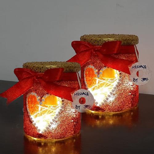 Astonishing Valentine Gift of Twin Heart Jar Led Lamps