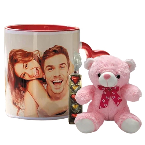 Wonderful Personalized Photo Mug with Heart Chocolate N Cute Teddy