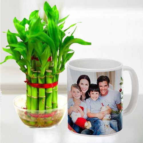 Exclusive Personalized Coffee Mug with Two Tier Bamboo Plant