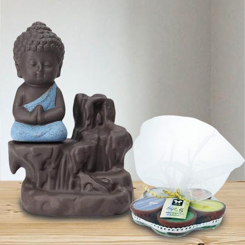 Divine Meditating Monk Buddha N Incense Holder with Iris Aroma Candles