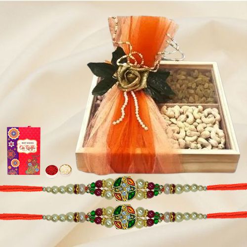 Elegant Set of 2 Stone Rakhi with Cashews and Raisins