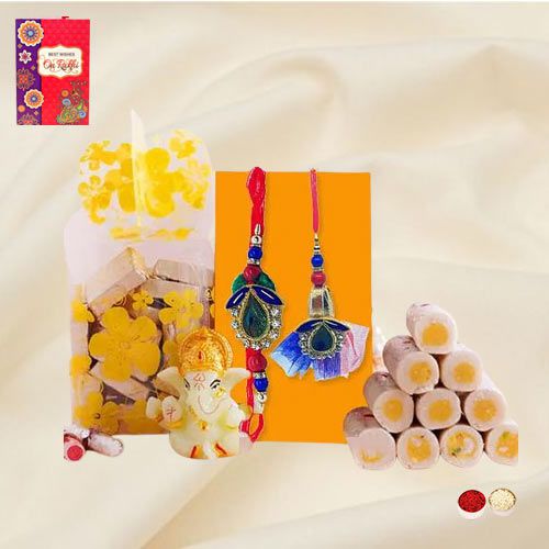 Designer Bhaiya Bhabhi Rakhi Set with Chocolates n Sweets