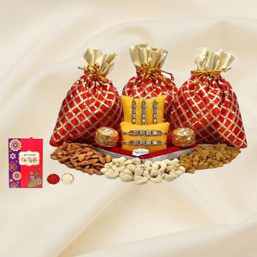 Energy Boosting Dry Fruits Hamper with Stone Work Rakhi