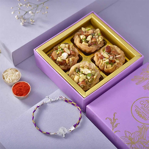 Amazing Silver Rakhi with Tart Baklawa