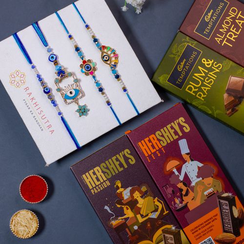 Chocolate Indulgence N Evil Eye Rakhi Trio