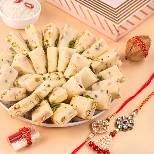 Luxurious Nougat  N  Kundan Rakhi Combo