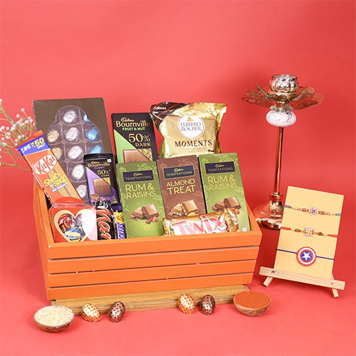 Divine Swastik Rakhi & Chocolates Hamper