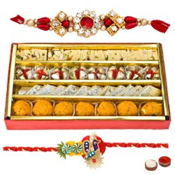 Refreshing Rakhi Selection Gift of Haldiram Assorted Sweets with Free Rakhi Roli Tilak and Chawal