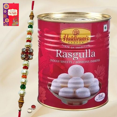 Rakhi with Gift of Haldiram Rasgulla Pack