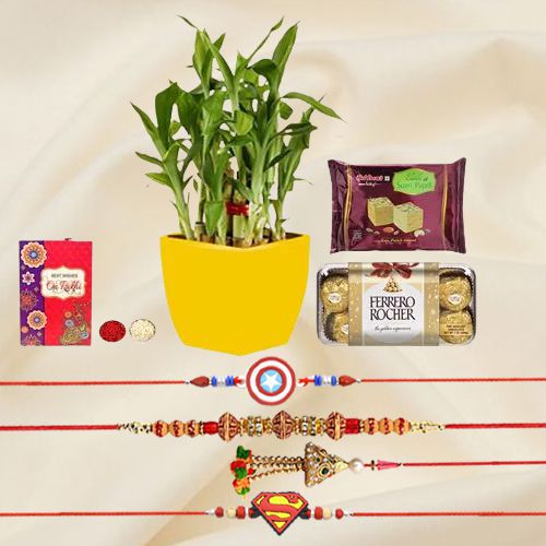 Graceful 2 Tier Bamboo Plant N Family Rakhi Set