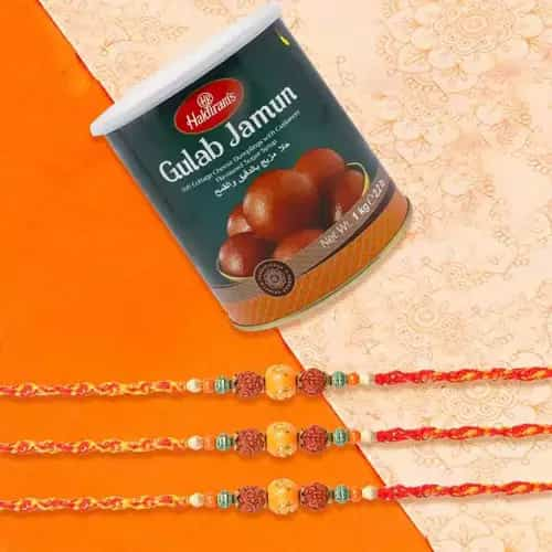 Holy Rudraksha Rakhi N Gulab Jamun Duo