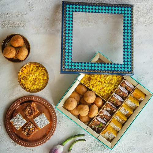 Enjoyable Assorted Kesar Sweets with Savories Treat Delight