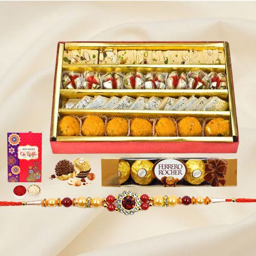 Haldiram Assorted Sweets with Ferrero Rocher Chocolates and a free Rakhi