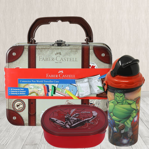 Exciting Water Bottle Lunch Box N Colour Set Combo