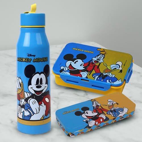 Wonderful Mickey Mouse Sipper Bottle Tiffin n Pencil Box Gift Combo
