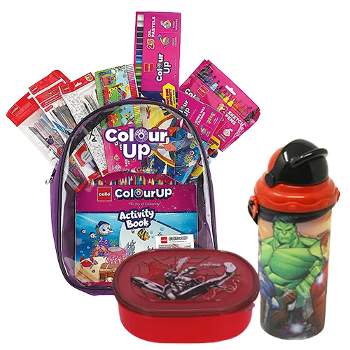 Exciting Water Bottle with Lunch Box N Coloring Set