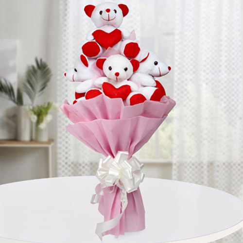Marvelous Bouquet of Teddy with Hearts