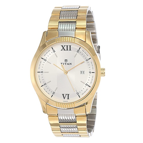 Admirable Titan Two Toned Stainless Steel Strap Mens Watch