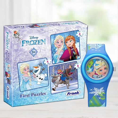 Exclusive Zoop Cartoon Analog Watch n Jigsaw Puzzles Set